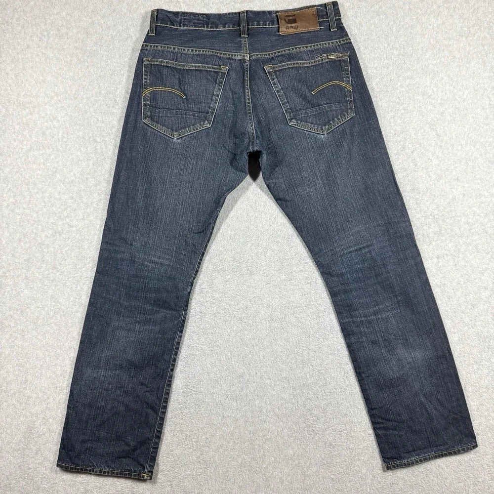 G Star Raw Jeans Men 34x30 Blue 3301 Straight Leg‎ Dark Wash Button Fly Italy